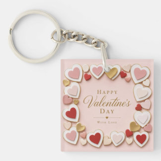 Valentines Day Layered Heart Frame Border Key Ring