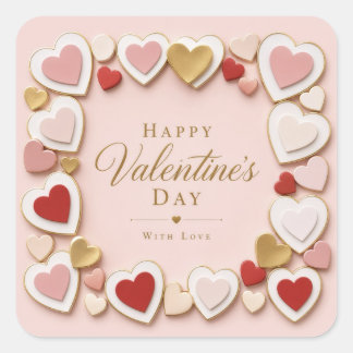 Valentines Day Layered Heart Frame Border Square Sticker