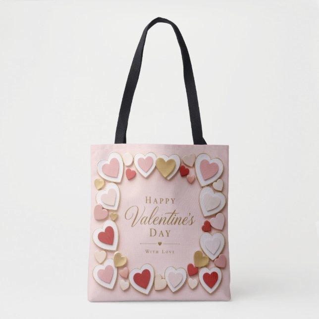 Valentines Day Layered Heart Frame Border Tote Bag (Front)