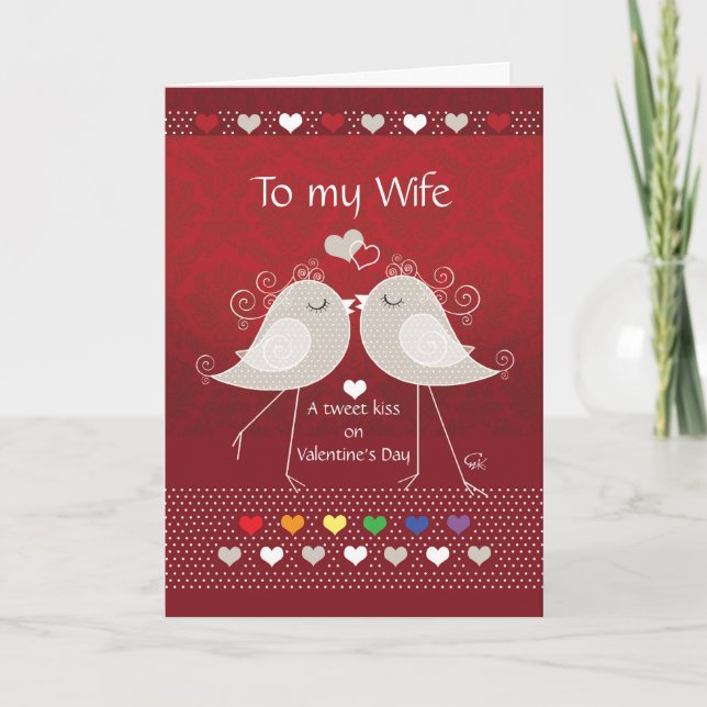 Valentine's Day, Lesbian Wife, trendy Love Birds Holiday Card (Front)