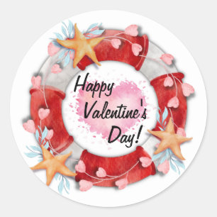 Valentine's Day Life Preserver & Hearts Classic Round Sticker