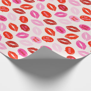 Valentine's Day Lips with text on cream Wrapping Paper
