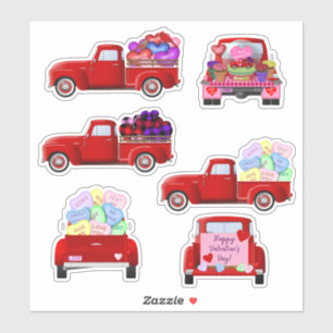 Valentine's Day Little Red Trucks Stickers