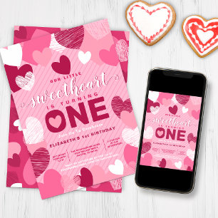 Valentine's Day Little Sweetheart Pink Birthday Invitation