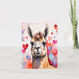 Valentine's Day Llama Watercolor Hearts  Two-Tone Holiday Card