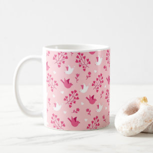 Valentine's Day Love Birds Pink Floral Pattern Coffee Mug