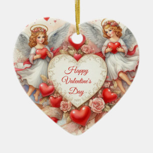 Valentine's Day Love Cherub Angels  Ceramic Tree Decoration