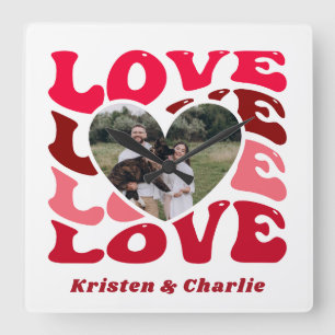 Valentine's Day Love Custom Couple Photo Square Wall Clock