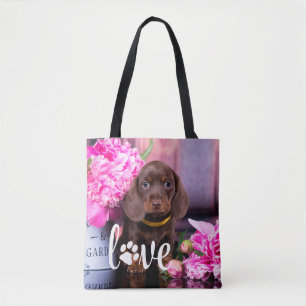 Valentines Day LOVE Custom Pet Photo Dog Lover Tote Bag