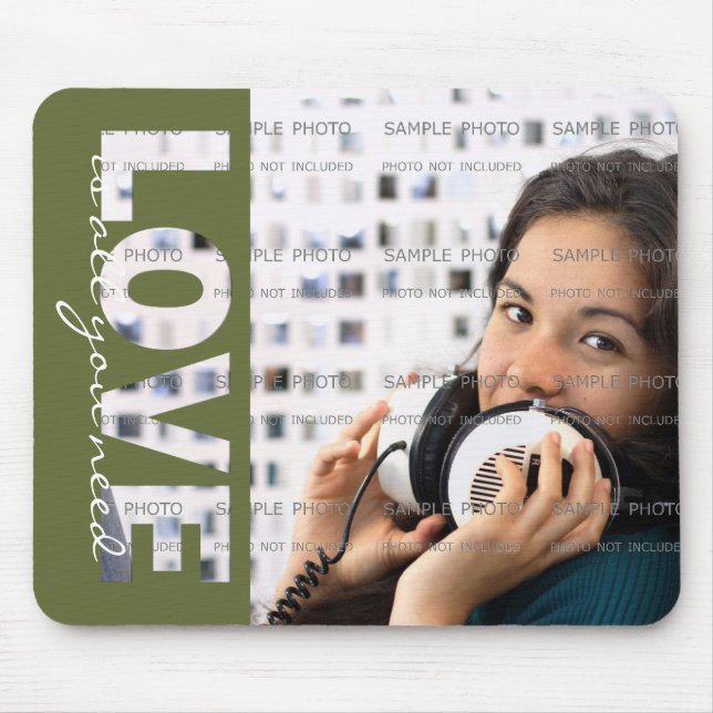 Valentine's Day LOVE Cutouts Green Photo Insert Mouse Pad (Front)