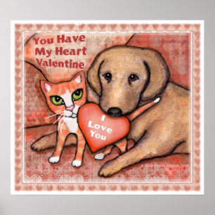 Valentine's Day Love Dog And Cat Poster