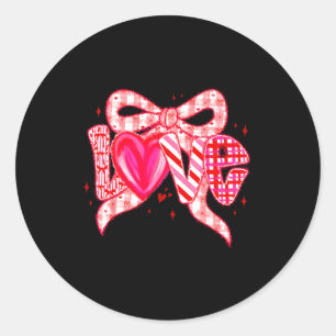 Valentines Day Love Funny Coquette Bow Checkered N Classic Round Sticker