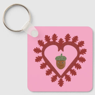 Valentines Day Love Heart Acorn Custom Name Key Ring
