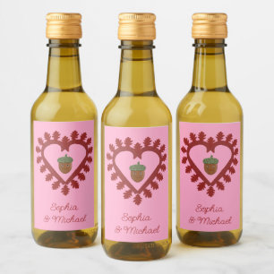 Valentines Day Love Heart Acorn Custom Wedding Wine Label