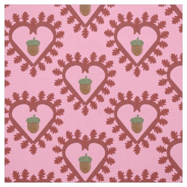 Valentines Day Love Heart Acorn Fabric (Swatch)
