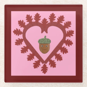 Valentines Day Love Heart Acorn Glass Coaster