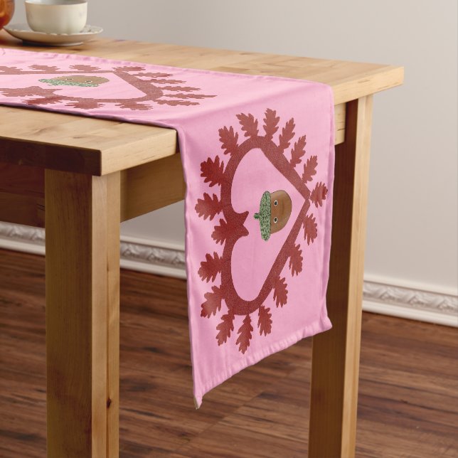 Valentines Day Love Heart Acorn Patterned Short Table Runner (In Situ)