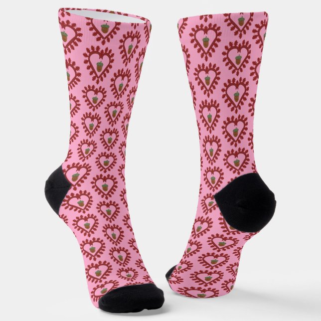 Valentines Day Love Heart Acorn Patterned Socks (Angled)
