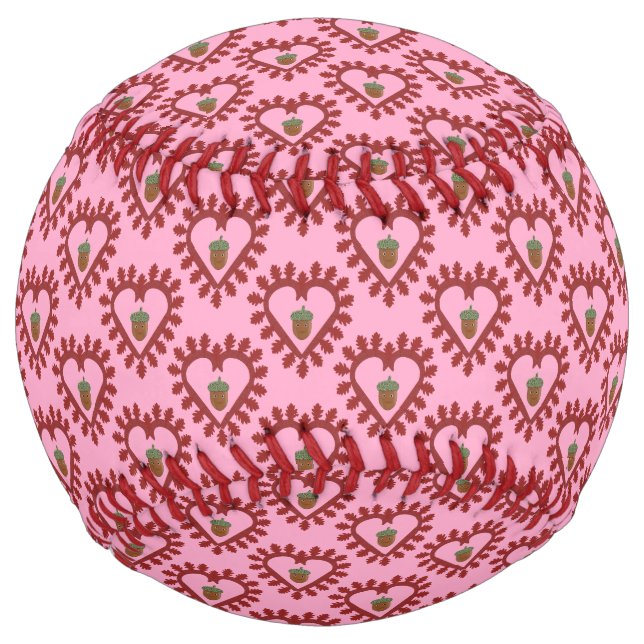 Valentines Day Love Heart Acorn Patterned Softball (Front)