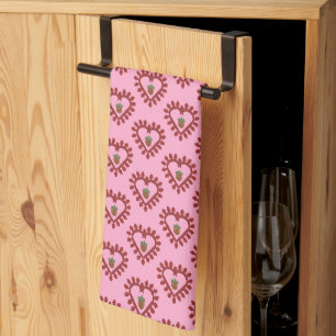 Valentines Day Love Heart Acorn Patterned Tea Towel