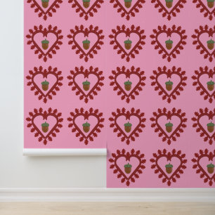 Valentines Day Love Heart Acorn Patterned Wallpaper