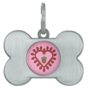 Valentines Day Love Heart Acorn Pet ID Tag