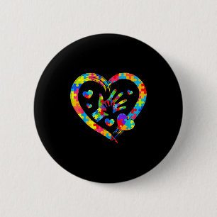 Valentines Day Love Heart Autism Awareness Puzzle  6 Cm Round Badge