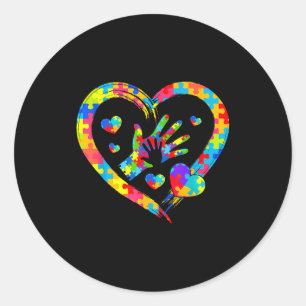 Valentines Day Love Heart Autism Awareness Puzzle Classic Round Sticker