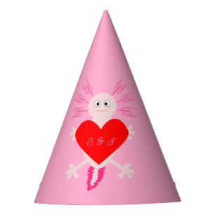 Valentines Day Love Heart Axolotl Custom Initials Party Hat