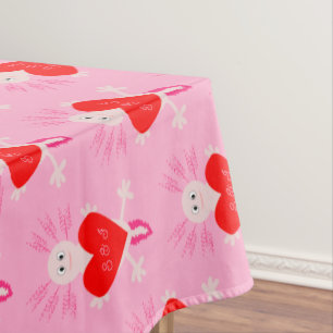 Valentines Day Love Heart Axolotl Custom Initials Tablecloth