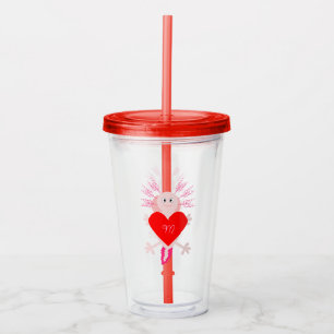 Valentines Day Love Heart Axolotl Custom Monogram Acrylic Tumbler