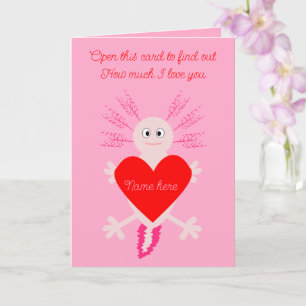 Valentines Day Love Heart Axolotl Custom Name Card