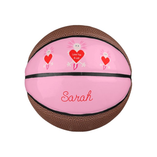 Valentines Day Love Heart Axolotl Custom Name Mini Basketball (Front)