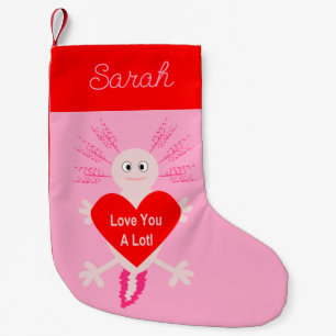 Valentines Day Love Heart Axolotl Custom Name Small Christmas Stocking