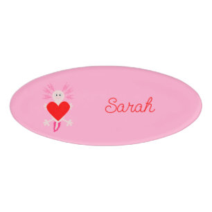 Valentines Day Love Heart Axolotl Custom Name Tag
