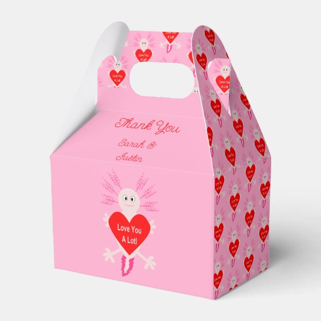 Valentines Day Love Heart Axolotl Custom Wedding Favour Box (Front Side)