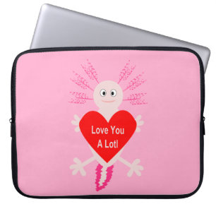 Valentines Day Love Heart Axolotl Laptop Sleeve