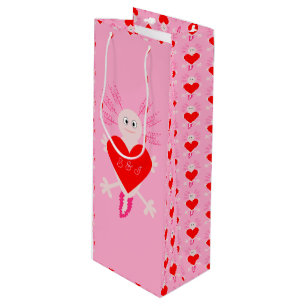 Valentines Day Love Heart Axolotl Monogrammed Wine Gift Bag