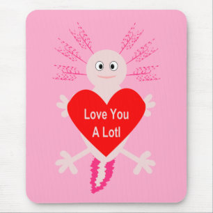 Valentines Day Love Heart Axolotl Mouse Pad