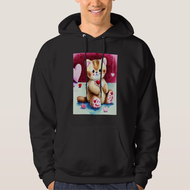 Valentine's Day Love Heart Cat Teddy Girlfriend Fi Hoodie (Front)
