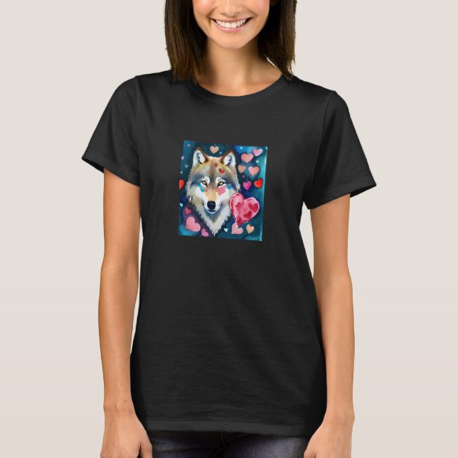 Valentine's Day Love Heart Cute Wolf Girlfriend Fi T-Shirt (Front)