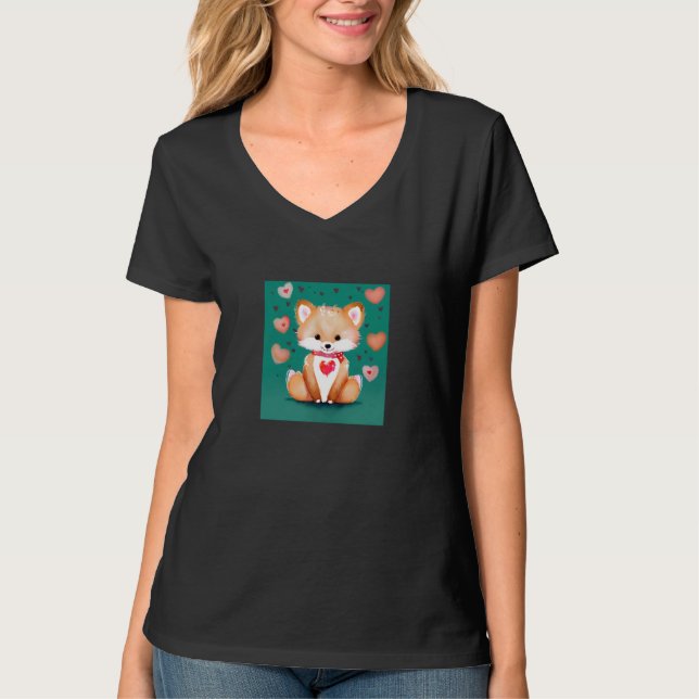 Valentine's Day Love Heart Fox Teddy Girlfriend Fi T-Shirt (Front)