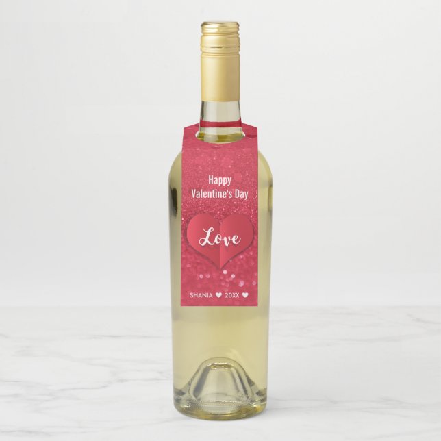Valentine's Day Love Heart Red Glitter Bottle Tag (On Bottle)