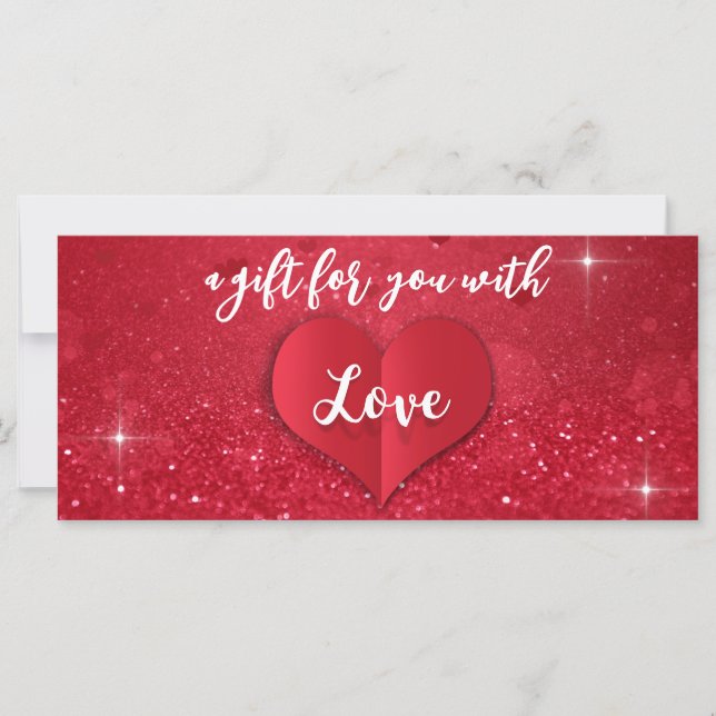 Valentine's Day Love Heart Red Glitter Gift Card (Front)