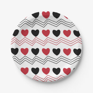Valentines Day Love Hearts Chevron Stripe Party Paper Plate