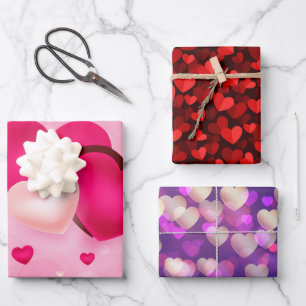 Valentine's Day Love Hearts Cute red and pink Wrapping Paper Sheet