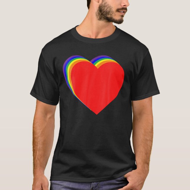 Valentines Day Love Hearts LGBT Gay Pride Flag T-Shirt (Front)