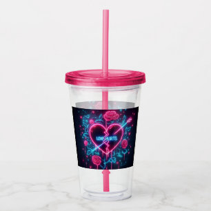 Valentine's Day Love Hurts Neon Heart Acrylic Tumbler