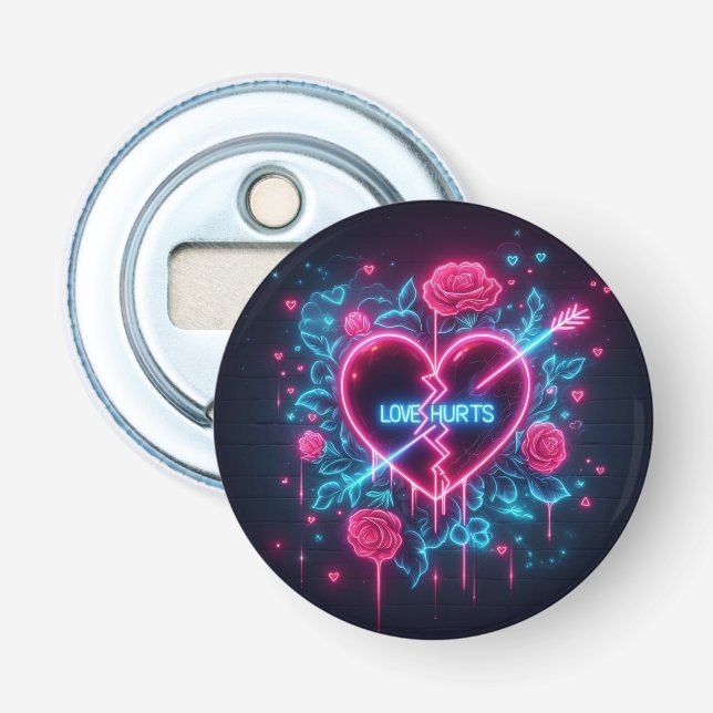 Valentine's Day Love Hurts Neon Heart Bottle Opener (Front)
