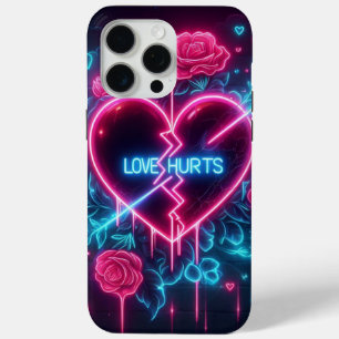 Valentine's Day Love Hurts Neon Heart iPhone 15 Pro Max Case
